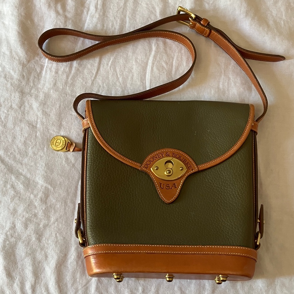 Dooney & Bourke Calvary Spectator Bag Olive Pebbled Leather & British Tan Trim